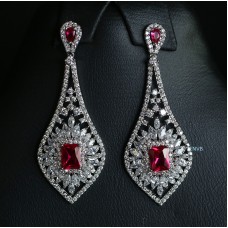 Platinum Plated Emerald | Ruby | Sapphire Earrings - Diamond Cut Original Swiss Cubic Zirconia